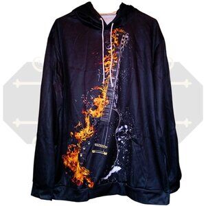 Men's XL Flaming Guitar Pullover Hooded Sweatshirt w/Handwarmer Front Pocket